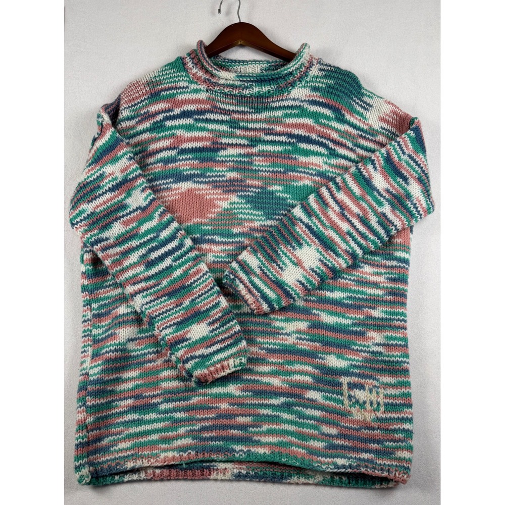 Multicolor Space Dye Chunky Knit Mock Neck Oversized Sweater Large